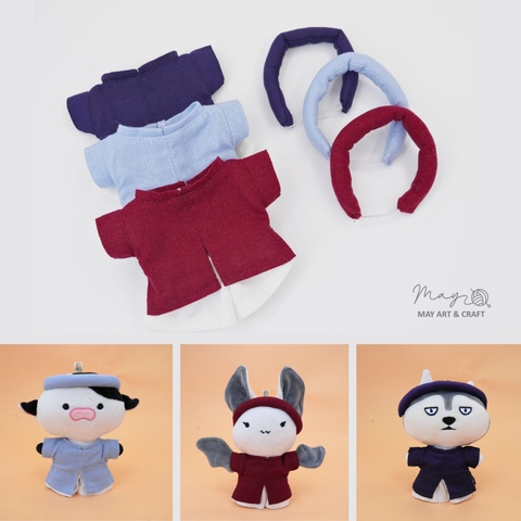 Set áo dài cổ đứng kèm khăn mấn cho thú bông mini