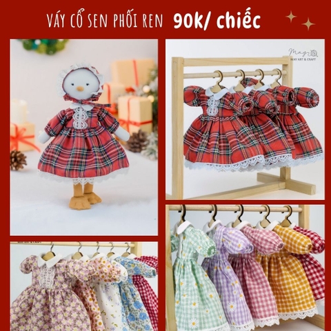 Váy xòe cổ sen phối ren cho thú bông (nhiều màu sắc hoạ tiết)