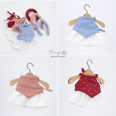 Set váy yếm kèm khăn mấn cho thú bông mini
