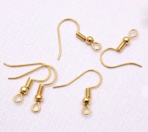 Móc khuyên tai hình móc câu (gói 50 chiếc) - mạ vàng