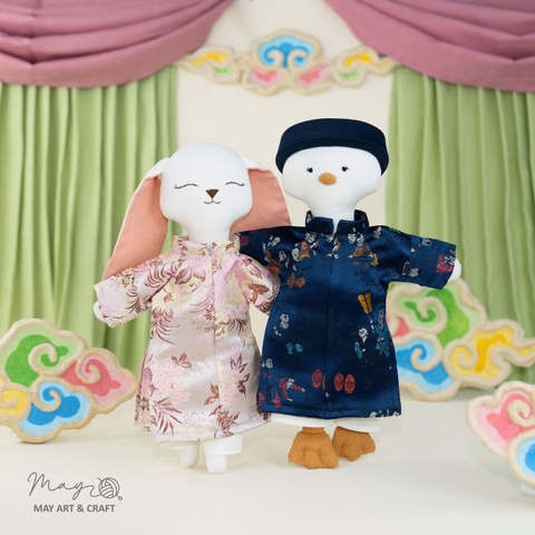 Bộ trang phục phong cách áo ngũ thân vải gấm (chỉ cho thú bông)