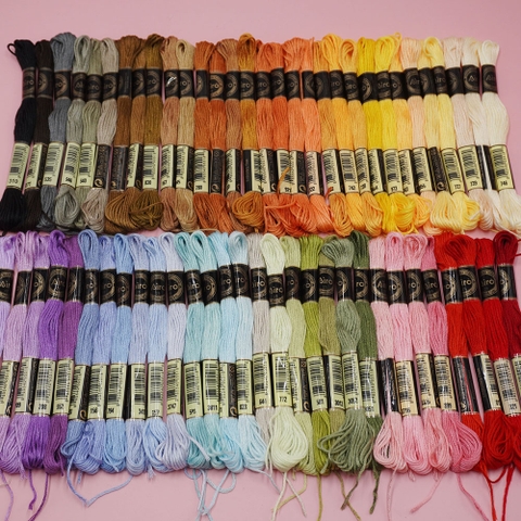 [Set thêu chỉ tốt] Chỉ Airo 50 màu + Khung gỗ du 15.5