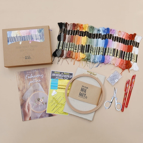 [Set thêu chỉ tốt] Chỉ Airo 100 màu + Khung gỗ du