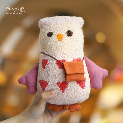 Bộ nguyên liệu làm thú bông Cú hồng từ thêu len nổi Punch Needle