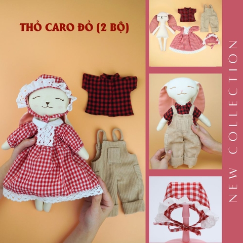 Combo thú bông vải Thỏ caro đỏ (2 bộ)