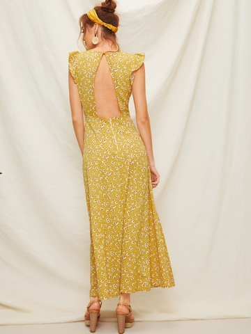 Đầm Ruffle Họa Tiết Hoa Gừng