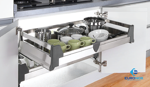 Giá xoong nồi inox đáy đặc âm tủ Cabinet Stainless Steel Pull-Out Basket for Pot/Pan with Solid Base