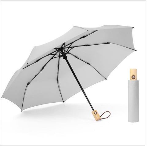 Ô GẤP 3 TỰ ĐỘNG CAO CẤP TAY GỖ HMUA501 - MÀU GHI NHẠT