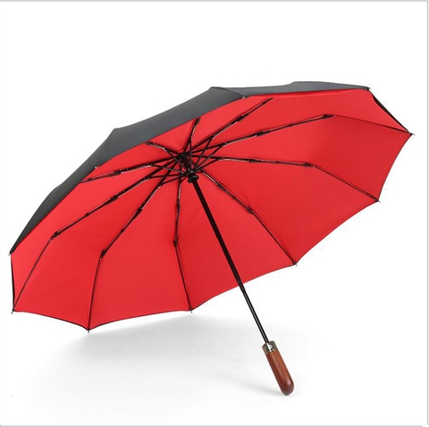 Ô GẤP 3 TỰ ĐỘNG CAO CẤP TAY GỖ HMUA101 - ĐEN PHỐI ĐỎ