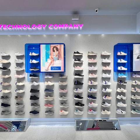 Trưng Bày Cửa Hàng Thể Thao Với Móc kệ trưng bày giày thể thao hàng cao cấp, kệ trưng bày giày chữ U | Sports store display