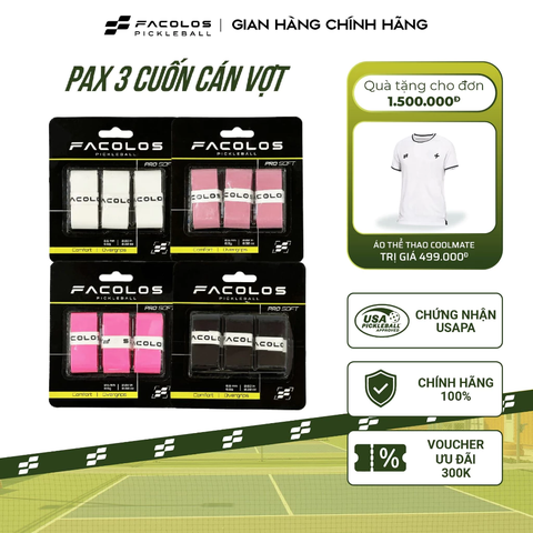 Quấn Cán Vợt Pickleball Facolos Pro Grips – Vỷ 3 Chiếc PU Cao Cấp