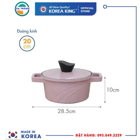 Nồi nấu Levante 20cm đáy từ Korea King KP-20LI (Nồi, nắp bằng nhôm đúc, phủ men chống dính Ceramic, Ø20cm)