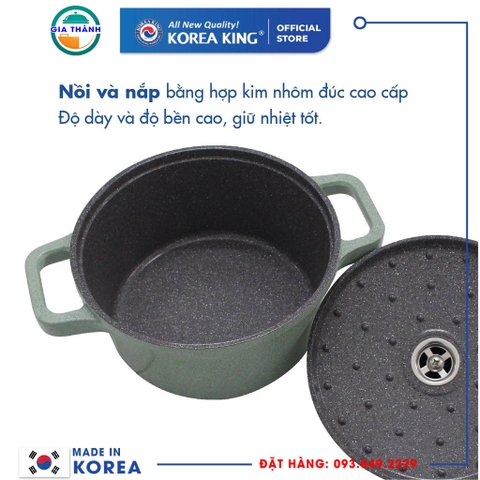 Nồi nấu Levante 28cm đáy từ Korea King KP-28LI (Nồi, nắp bằng nhôm đúc, phủ men chống dính Ceramic, Ø20cm)