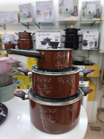 [Hàng chính hãng] - Bộ 3 nồi Cao cấp Korea King KAL-26000B (Nâu)