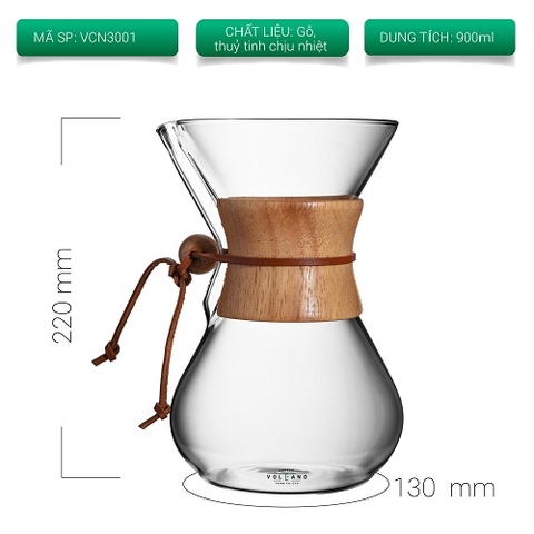 Bình pha Chemex 6 cup tay cầm bằng gỗ