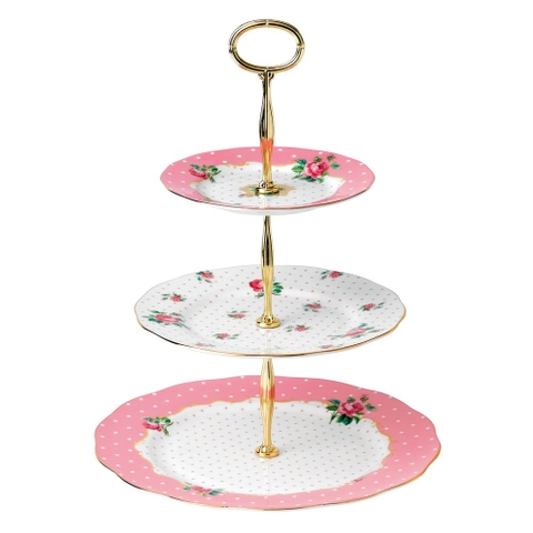 Đĩa 3 tầng Royal Albert, BST Cheeky Pink