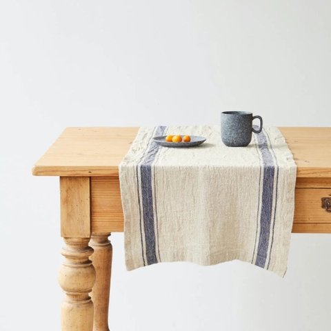 Tấm trải bàn linen họa tiết Blue Stripe Vintage