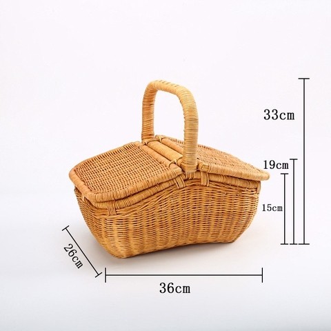 Giỏ mây tre picnic phong cách Bắc Âu Size S : 36x26xH15/19/33cm