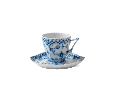 Bộ chén và đĩa trà, cafe Blue Fluted Full Lace 14cl