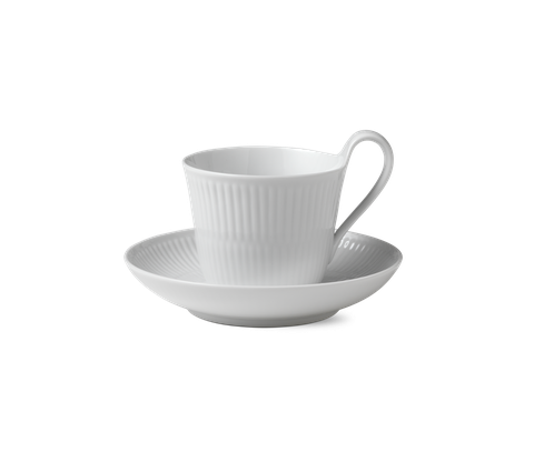 Bộ tách trà, cafe kèm đĩa Royal Copenhagen, họa tiết White Fluted 25cl