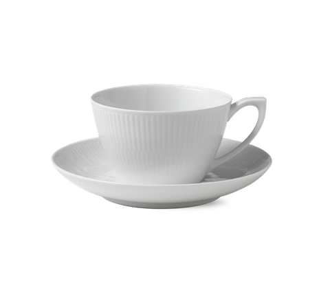 Bộ tách trà, cafe kèm đĩa Royal Copenhagen, họa tiết White Fluted 28cl