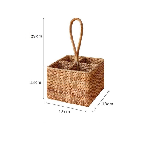 Khay guột đựng đồ năng 4 ngăn - Khay mây tre  18x18xH13/29cm