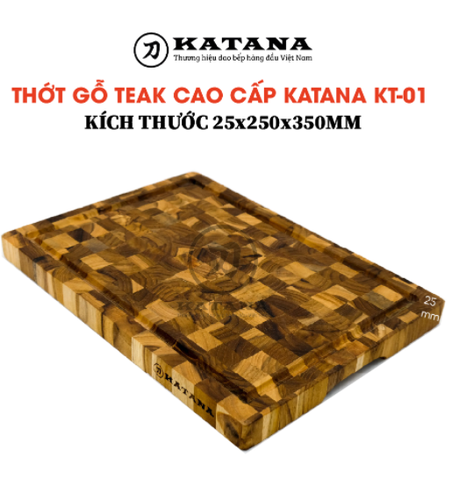 Thớt gỗ teak cao cấp KATANA KT01 chữ nhật kích thước 25x250x350mm