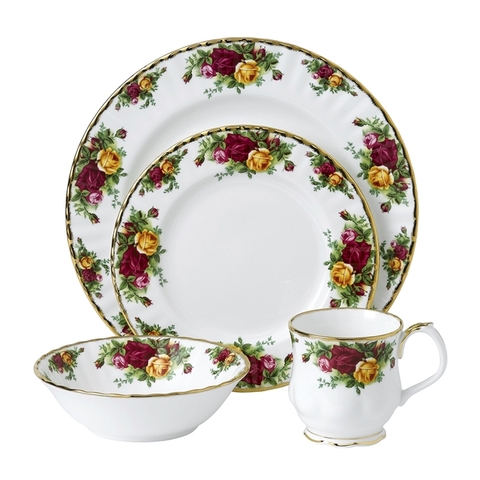 Set đồ ăn 4 món Royal Albert, BST Old Country Roses