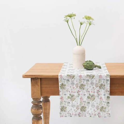 Tấm trải bàn linen họa tiết White Botany
