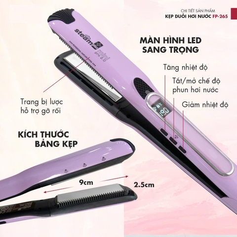 Máy kẹp duỗi hơi nước Steam Plus FB-265 bản 2.5cm