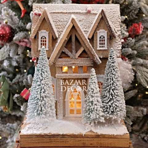 Mô hình nhà gỗ Bắc Âu trang trí Noel - Nhà gỗ nâu rustic 30x38