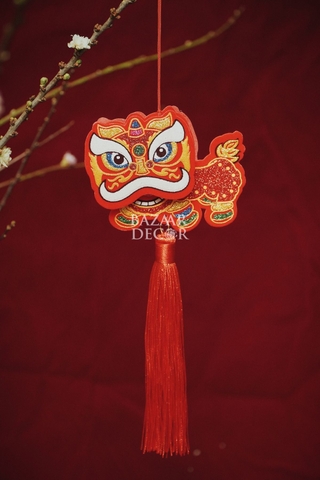 .Chuỗi treo Tết 2 mặt con lân tua rua dài