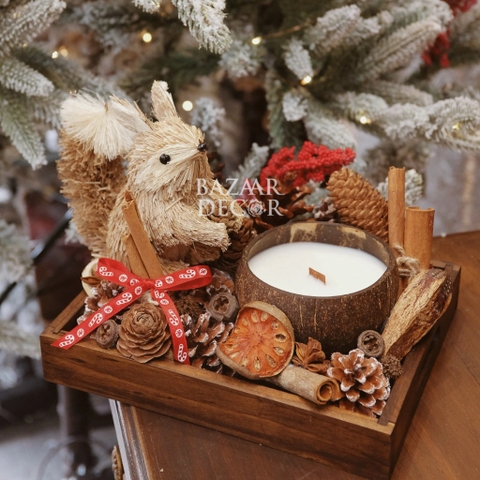 .Set khay nến gáo dừa sóc Squirrel Forest | 20x25cm