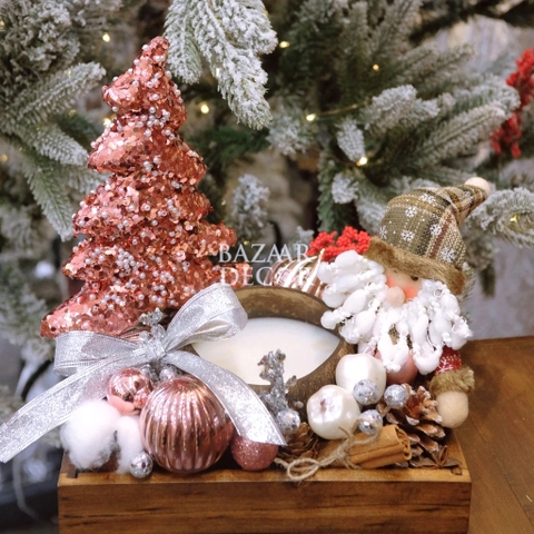 Set khay nến gáo dừa Shabby Chic Santa  20x25cm | Quà tặng