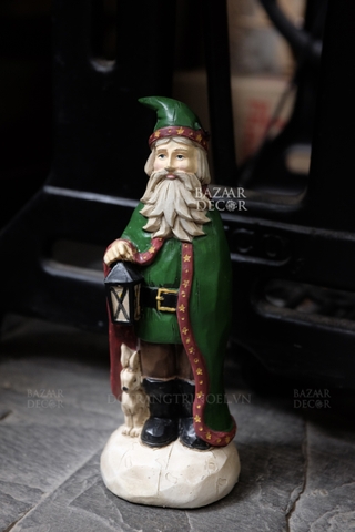 Tượng cổ tích Giáng Sinh Vintage - Ông già Noel cầm đèn 20cm