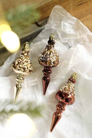 Hộp quả châu Luxury 3 giọt băng tuyết đính hạt đỏ đồng 12CM 3T