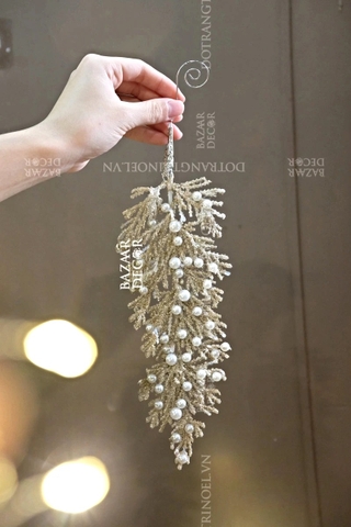 Cành treo cây thông nhũ đồng ngọc trai 28cm