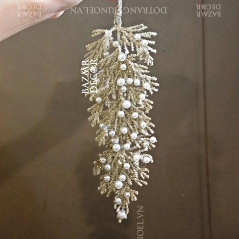 Cành treo cây thông nhũ đồng ngọc trai 28cm