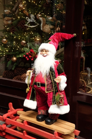 Ông già Noel Royal 80cm - Nhung đỏ cầm đèn