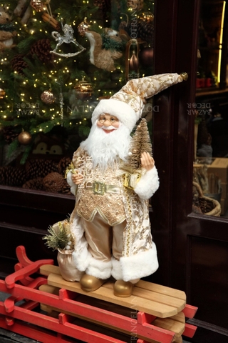 Ông già Noel Royal 80cm - Vàng trắng gold ôm cây thông