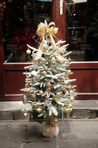 Set cây thông tuyết Alps tán thưa 100cm và bộ trang trí tone vàng hồng