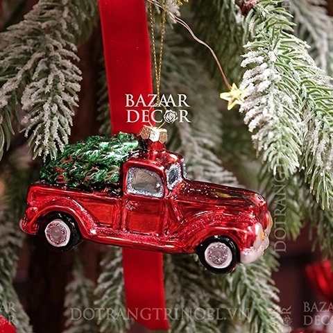 Phụ kiện treo thủy tinh Timeless - Xe đỏ chở cây thông