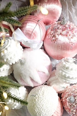 Hộp quả châu kiểu Twinkle - 13 quả châu phụ kiện Hồng 6-8-10CM