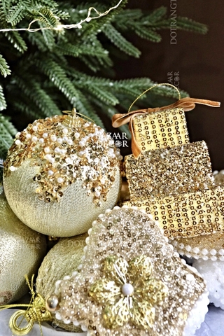 Hộp quả châu kiểu Twinkle - 16 quả châu phụ kiện Vàng trắng 6-8-10CM