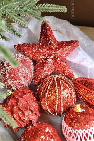 Hộp quả châu kiểu Twinkle - 9 quả châu phụ kiện Đỏ 8CM