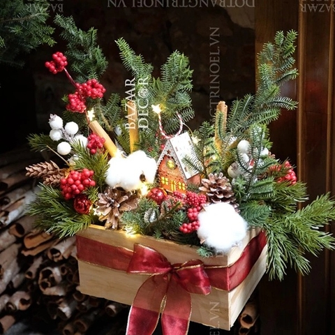 ,Centerpiece khay gỗ Return to the Woodland - Tặng kèm dây đèn ngôi sao