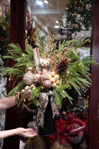 Bình cắm Giáng Sinh thủ công Golden Cherry - Tặng kèm dây đèn ngôi sao