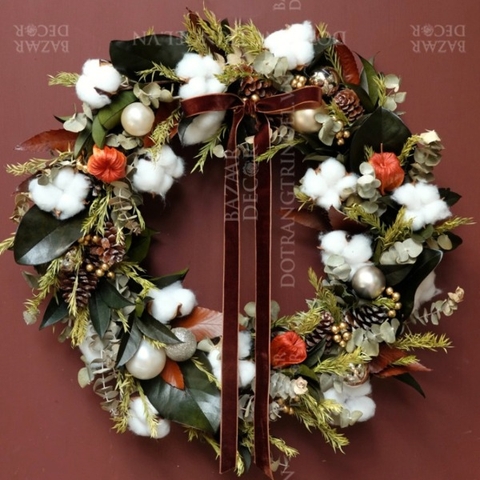 .Vòng nguyệt quế lá khô 50cm - Rêveria Élégance phiên bản Silver - Tặng kèm dây đèn