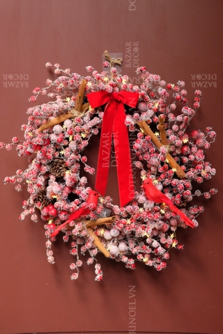 ,Vòng nguyệt quế PE 55cm - Snowberry Dream - Tặng kèm dây đèn ngôi sao