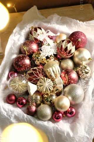 .Hộp 48 quả châu & phụ kiện Luxury tone màu - Đỏ rượu đồng Champagne (Box size L 2.5 gallon)